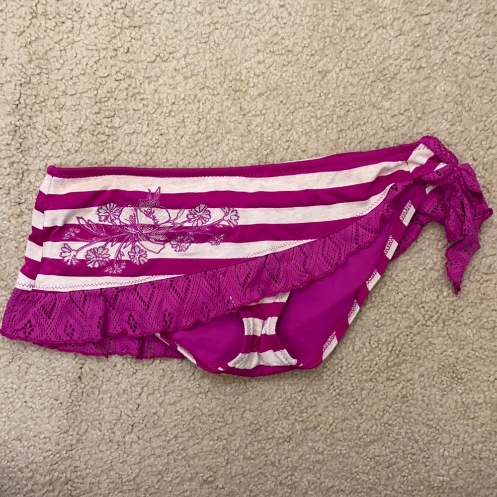 BECCA pink/fuchsia beige striped swim bottom skirt